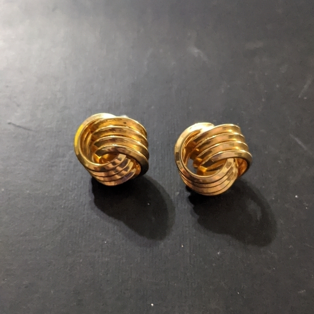 Gold Tone Circular Love Knot Style Pierced Stud Statement Earrings